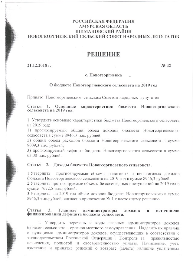 О бюджете Новогеоргиевскогос сельсовета на 2019г