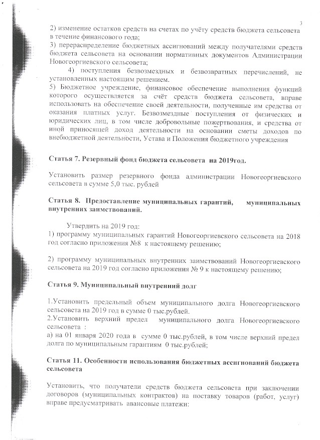 О бюджете Новогеоргиевского сельсовета на 2019 год