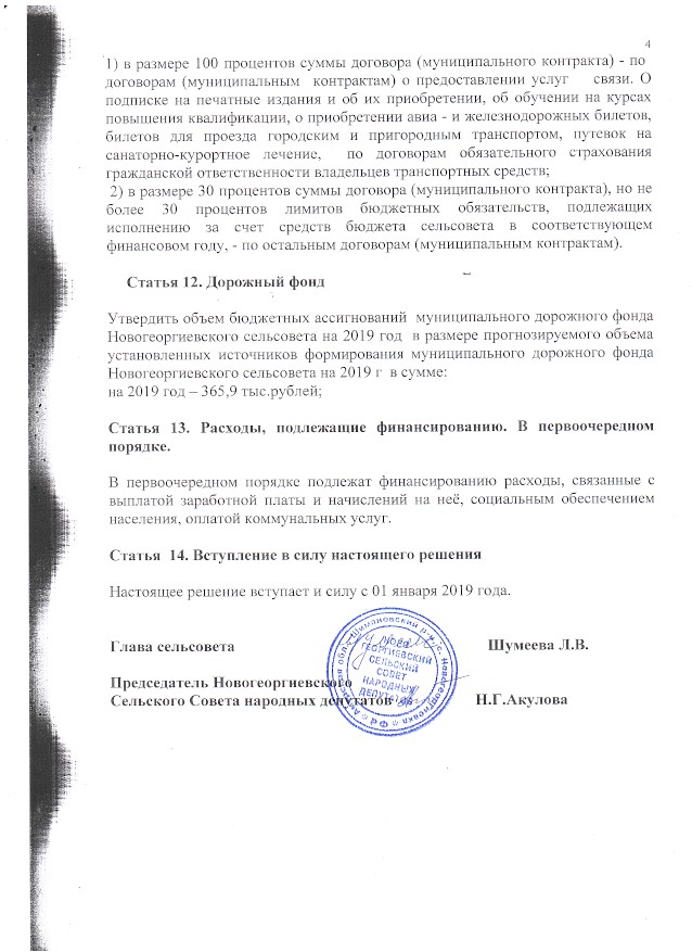 О бюджете Новогеоргиевского сельсовета на 2019 год